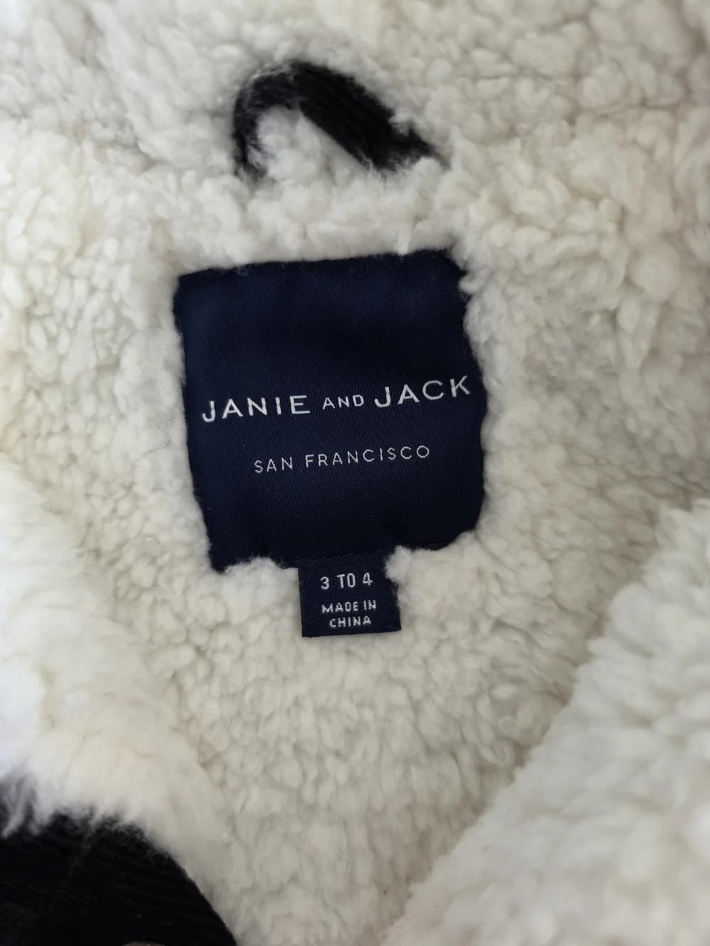 Janie and Jack Black Corduroy Jacket with White Sherpa Collar